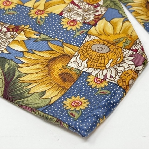 Vintage AEROPOSTALE COMPAGNE GENERALE Men’s Neck Tie Sunflower Print Silk 58” - Picture 6 of 8